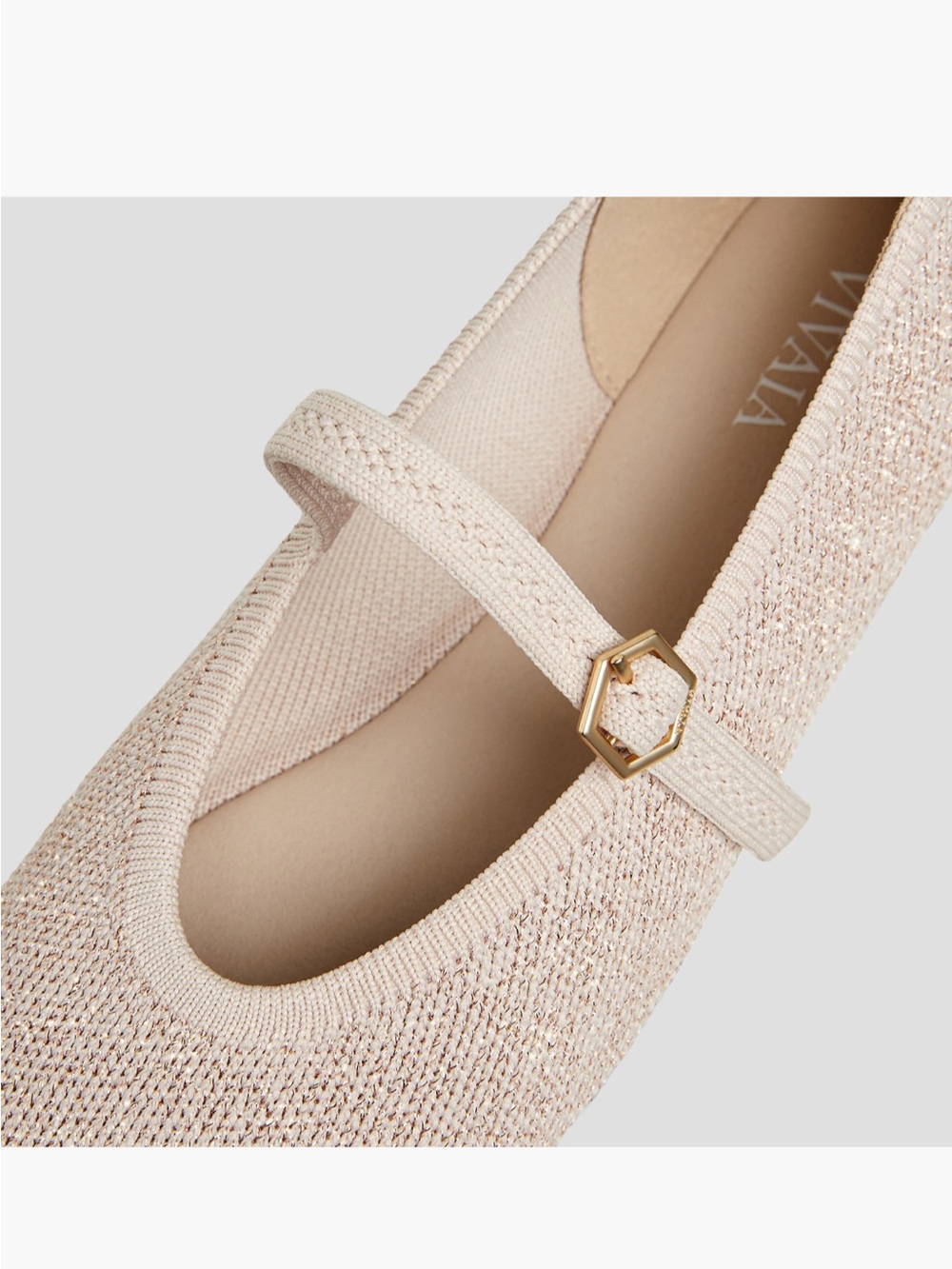 VIVAIA Beige Pink Knit Mary Jane Ballet Flats Women's Size 37 EU 6.5 US - Picture 8 of 13
